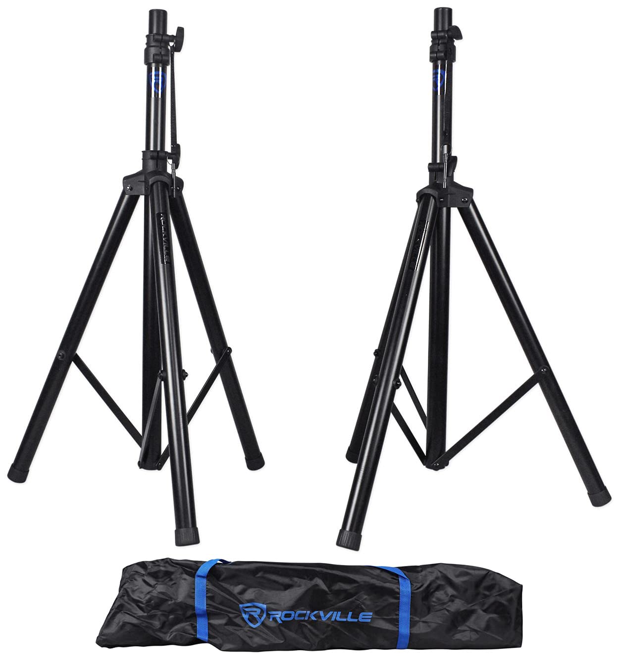 Rockville RVES1 Pair Adjustable Tripod PA Speaker Stands with Carry Bag | Steel 