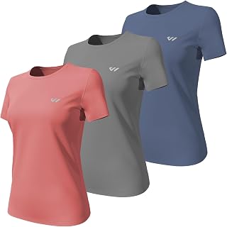 Wulibike Pack of 3 or 5 Women's Functional Sports Shirt Stretch Quick-Drying Activewear Breathable Running Shirt Short Sleeve Fitness Hiking Shirt UPF 50+ Sun Protection Top
