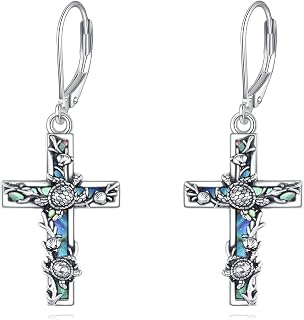 YFN Cross Earrings Sterling Silver Dangle Drop Leverback Cross Earrings Religion Jewelry Christians Gifts for Women Men