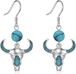 AOBOCO Turquoise Dangle Earrings Sterling Silver Western Bohemia Jewelry