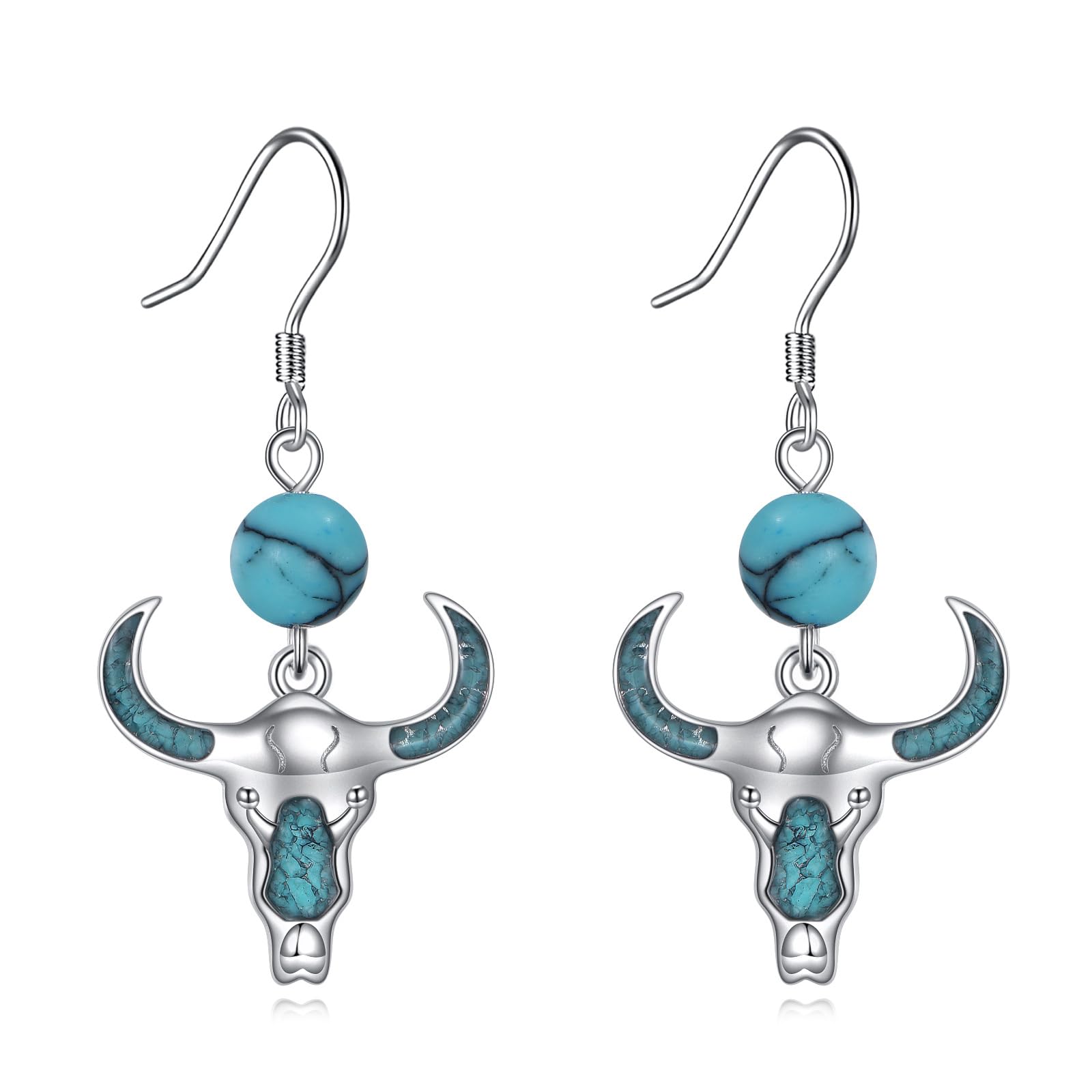 AOBOCO Turquoise Dangle Earrings Sterling Silver Western Bohemia Jewelry