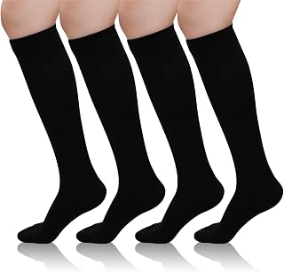 LOFIR Women's Knee High Socks: Winter Long Socks in Combed Cotton without Rubber Seamless Comfort Soft and Breathable for Short Skirt 4 Pairs 35-46