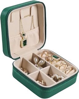Portable Jewellery Box Travel Case for Earrings, Necklaces, Rings, Bracelets, Compact and Durable (Dark Green)
