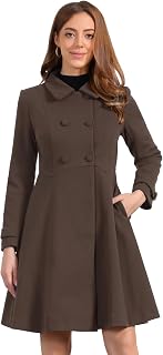 Allegra K Women's Winter Coats Lapel Collar Long Swing A Line Pea Coat