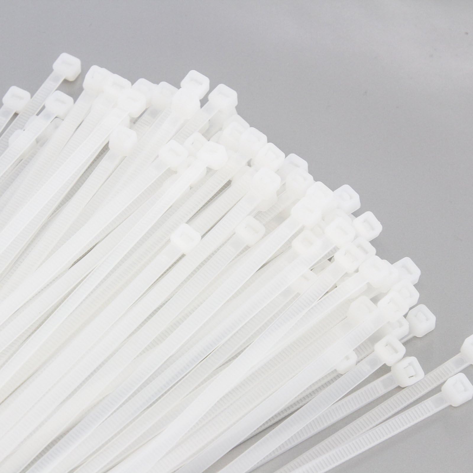 Heavy Duty White Cable Zip Ties - Premium Plastic Wire Ties, Clear, Self-Locking