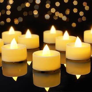 AMAGIC Flameless LED Tea Light Battery, Pack of 12, Warm White Light, Wax | No flickering electric tea light, long service life candles for candle holders, Advent, Halloween and Christmas, home decor