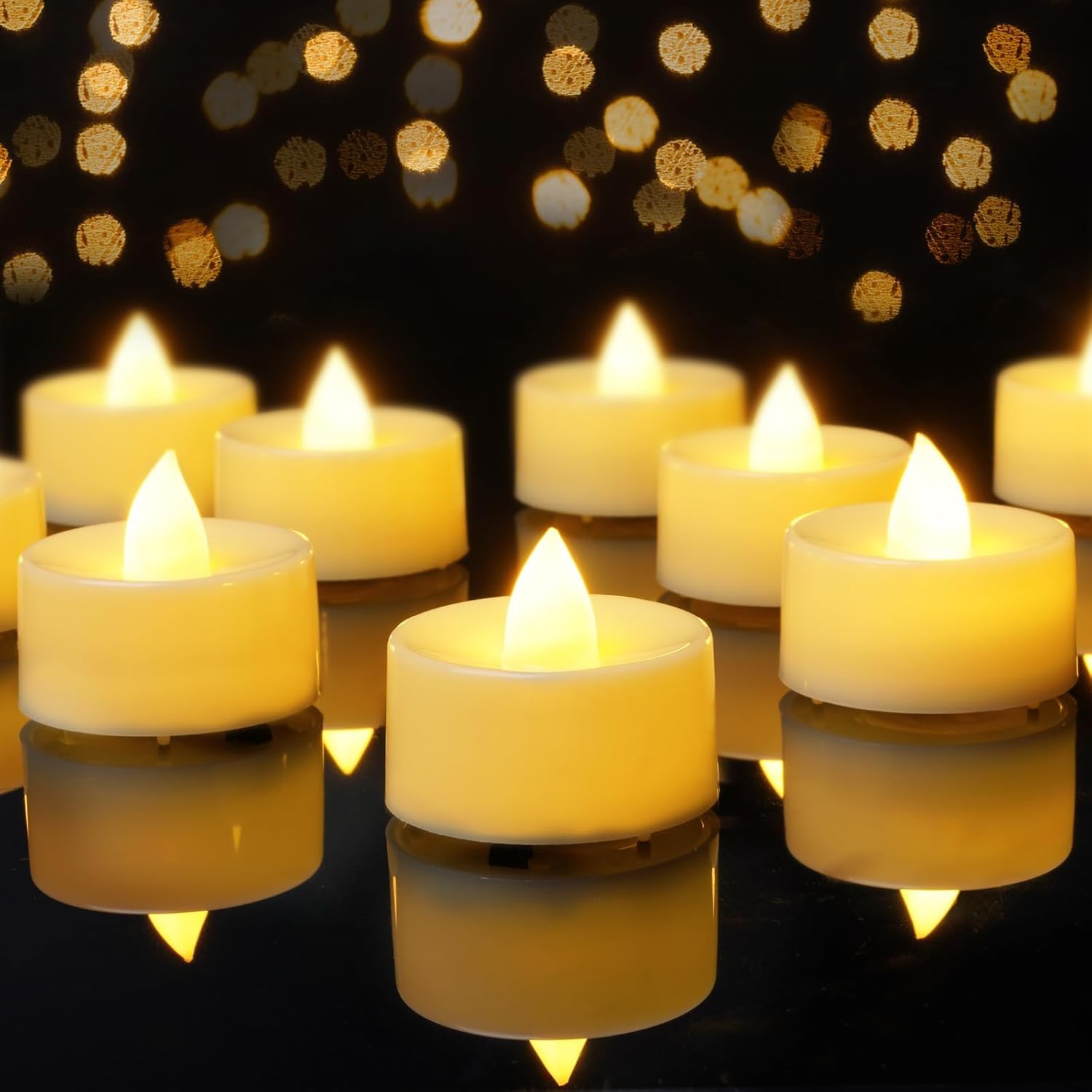 AMAGIC Flameless LED Tea Light Battery, Pack of 12, Warm White Light, Wax | No f