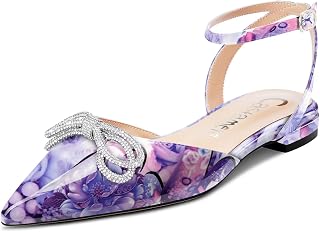 Castamere Women's Low Heel Pointed Toe Ankle Strap Flat Shoes Pumps Diamante Crystal Prom Party 1 CM Heels