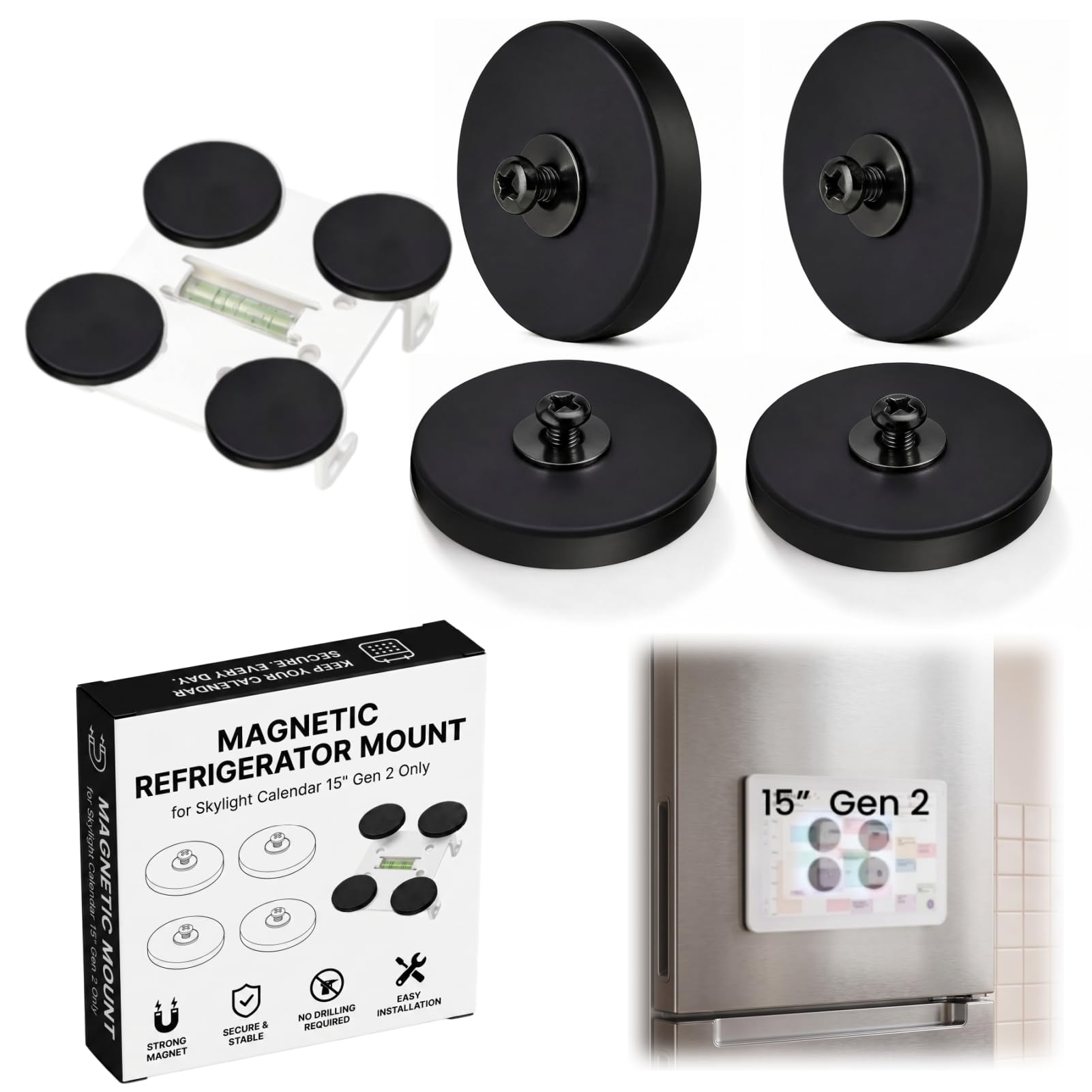 Magnetic Refrigerator Mount Compatible with Skylight Calendar 2, Black | Four-pi