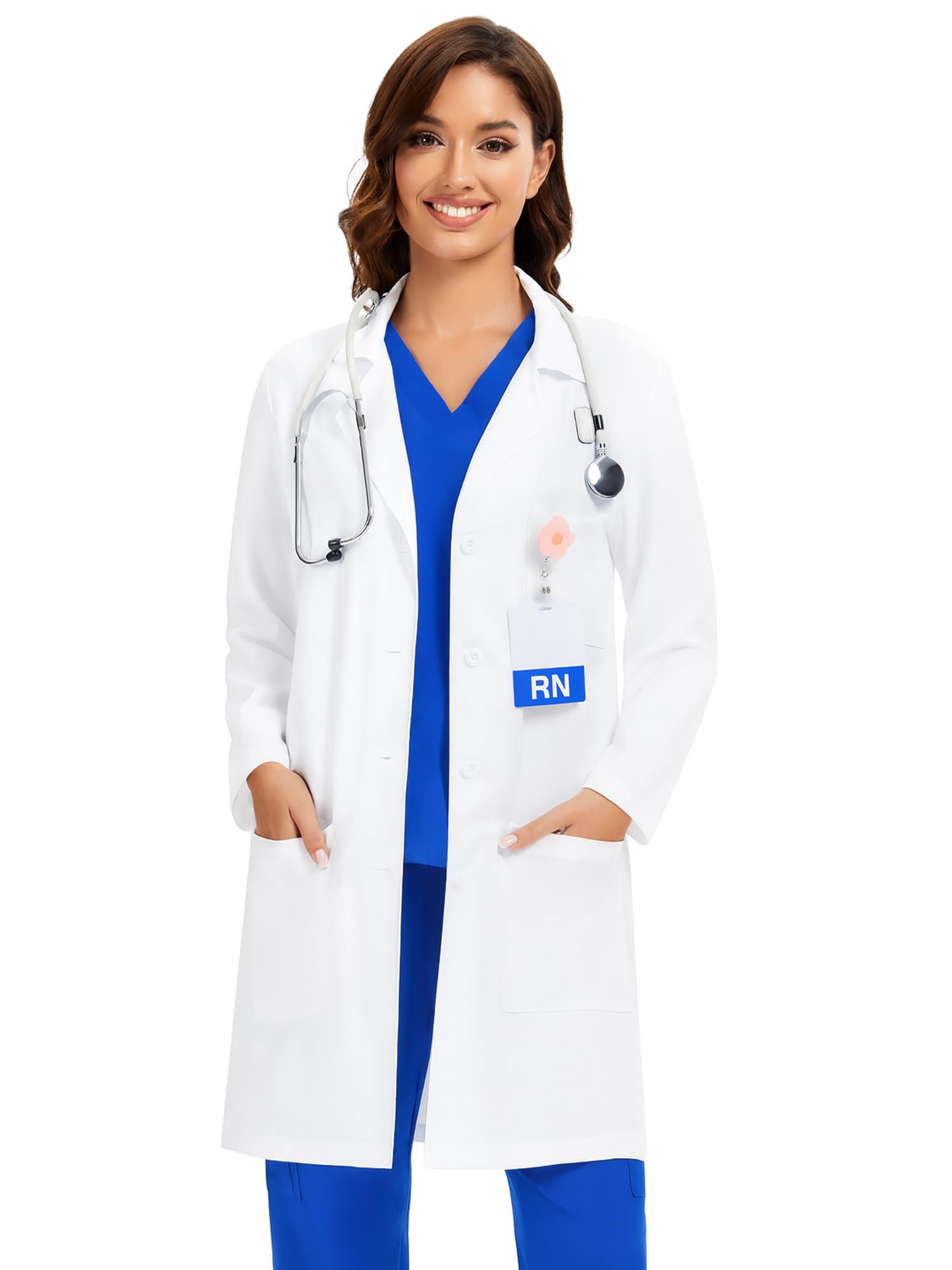 COZYFIT Lab Coat for Woman, Medical Coat with 3 Pockets | Relaxed Fit, Long Slee