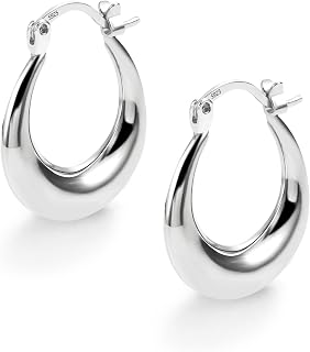 14K Gold Silver 925 Hoop Earrings Women Chunky Geometric Hoops Earrings