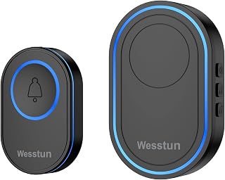 Wesstun Wireless Doorbell, 300m Range with 39 Melodies, Easy Install, Black | IP67 Waterproof Plug in Doorbell Kits, 5 Levels Volume Adjust (0-110dB) & LED Indicator, Memory Function, for Home, Office