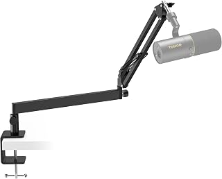 TONOR Mic Arm Desk Mount, Low Profile Boom Arm for Microphone, Adjustable Mic Stand with Desk Mount Clamp, 3/8’’ and 5/8’’ Screwadapter for Most Micr, 38 cm +35 cm, Black, T20LP