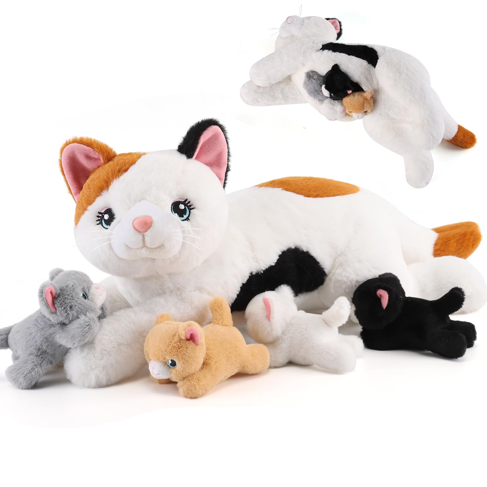 gnomantic Cat Stuffed Animals with Babies Inside, Mommy Toy for Kids | 5-Piece s