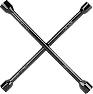 CARTMAN 14 Inch Heavy Duty 4 Way Universal Cross Lug Wrench Tire Iron | Built with sturdy thick steel structure, 4 integrated sockets sized 17/19mm &amp; 21/22mm for effortless vehicle tire maintenance