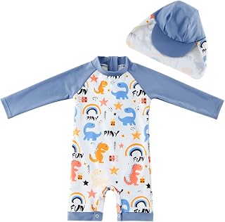 UMELOK Baby Boy Swimsuit One Piece Rash Guard Swimwear with Sun Hat UPF 50+