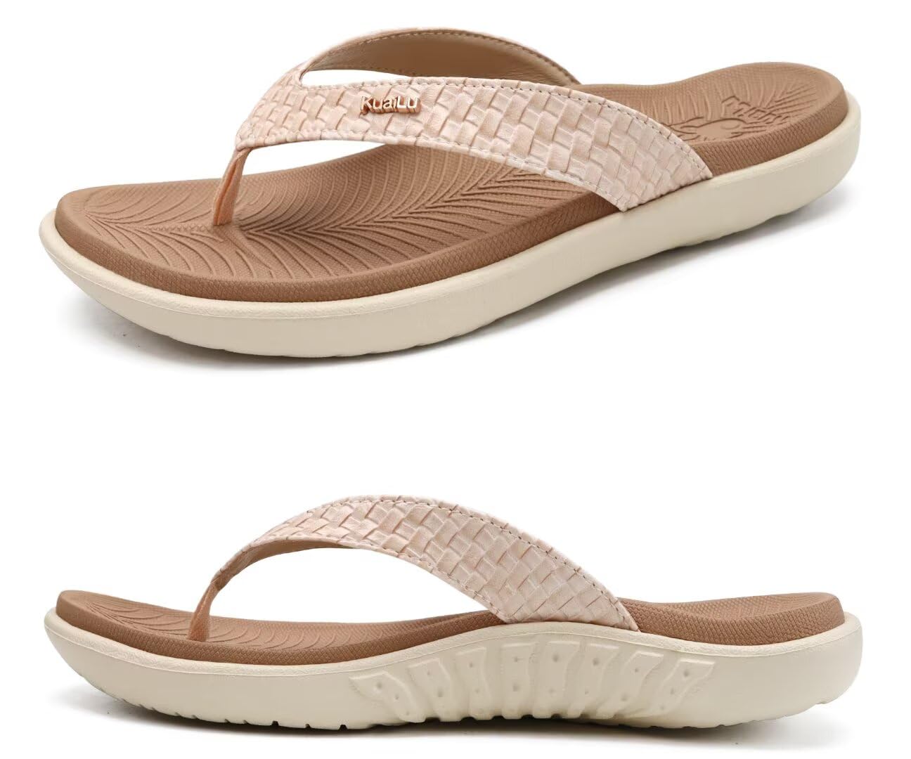 KuaiLu Women's Flip-Flops, Leather Toe Separator with Arch Support for Summer, B