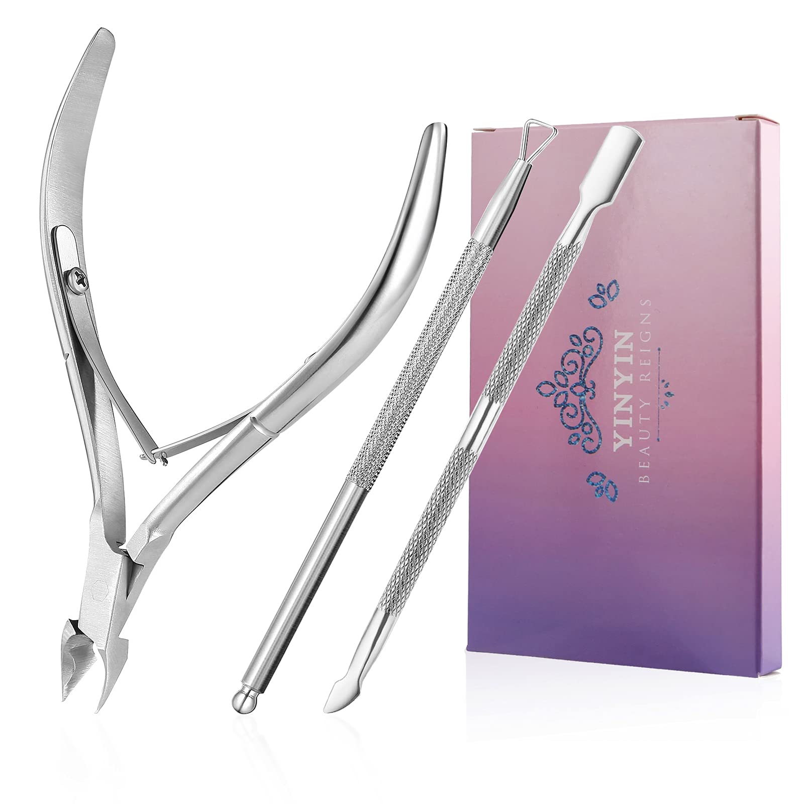 YINYIN Cuticle Trimmer with Pusher and Cutter,Silver | Cuticle Remover,Cutilce N