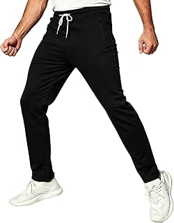 ZOXOZ Men's Cotton Tracksuit Pants with Zip Pockets Adjustable Elastic Waist