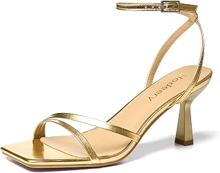 Strappy Heels for Women Square Open Toe 2.7 Inch