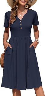 AUSELILY Women's Summer Short Sleeve Knee Length Dress with Pockets
