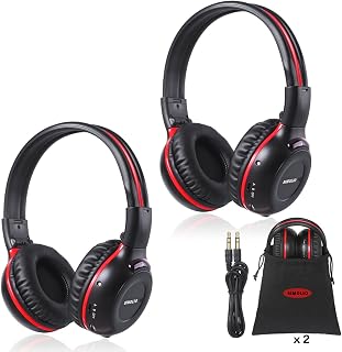 SIMOLIO Infrared Headphones, 2 Pack IR Headsets for Car DVD Player, Wireless 2 Channel Car Headphone Kids for Universal Rear Entertainment System & in Car TV Video Audio Listening, Foldable, Durable