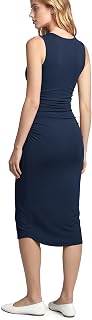 ODODOS Women's Side Shirred Midi Tank Dress Cloud Feeling Crewneck Sleeveless Bodycon Dress