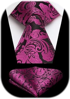 HISDERN Men's Elegant Extra Long Tie and Handkerchief Set Silk Ties and Clutches for Wedding Party 63 cm