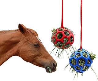 2 PACK Horse Treat Ball Hay Feeder Holder Slow Feeding Toy with 150cm Rope | Hanging Horse Ball Feeder Bag Stable Field Box Rest Toys for Goat Sheep Horse Paddock Rest Relieve Stress