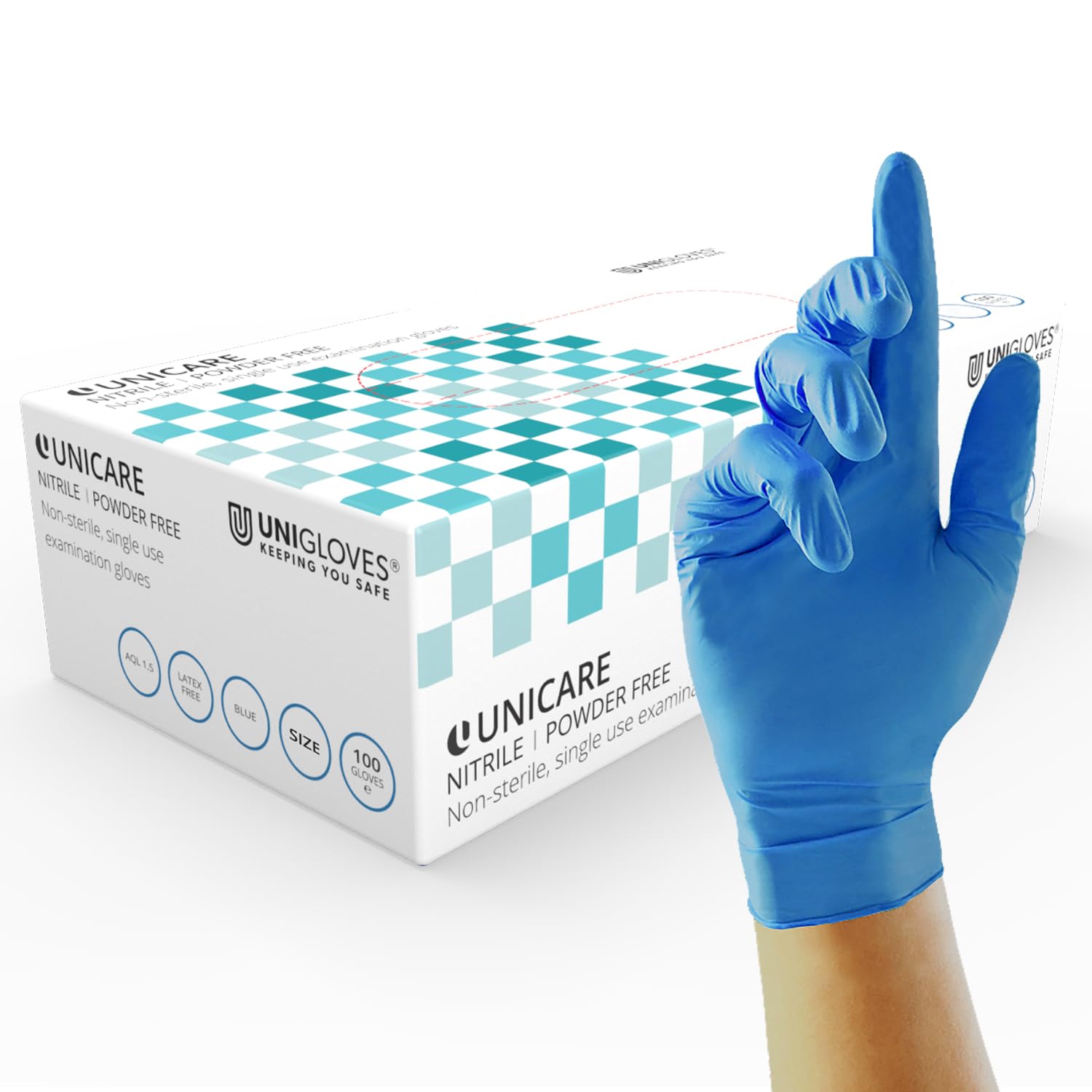 Unigloves Unicare Nitrile Examination Disposable Box of 100 Blue Gloves | Multip
