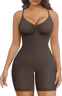 SHAPERX Women's Shapewear Bodysuit Zip + Hooks – Flat Stomach Strong Support Easy to Put On Shaper Waist & Hips Invisible Under Clothing Seamless Comfort