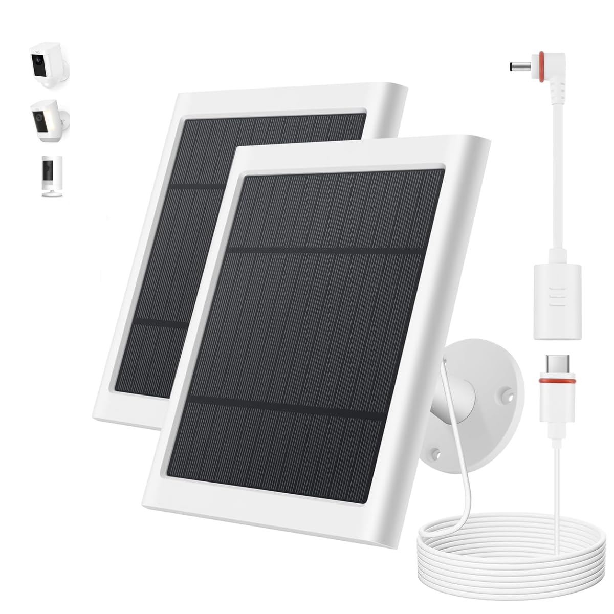 Solar Panel for Ring Camera, 2 Pack 4W Solar Charger with 10FT Cable, USB-C to B