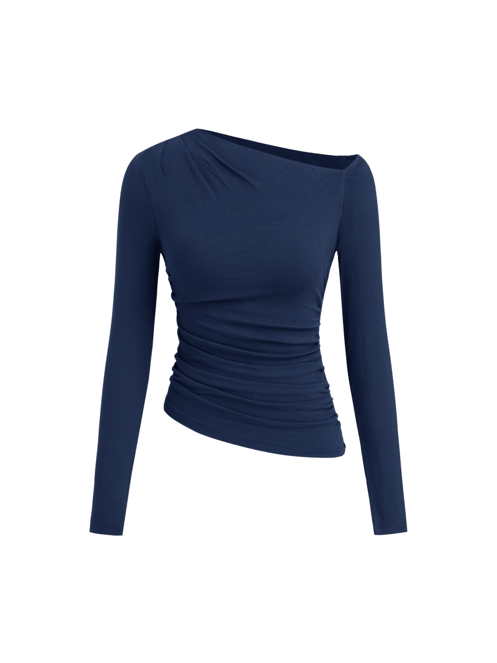 CIDER Off The Shoulder Tops for Women Long Sleeve Shirts Asymmetrical Neck Ruche