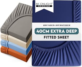 Moonlight Bedding Single Fitted Sheet 40CM Extra Deep Pocket Navy