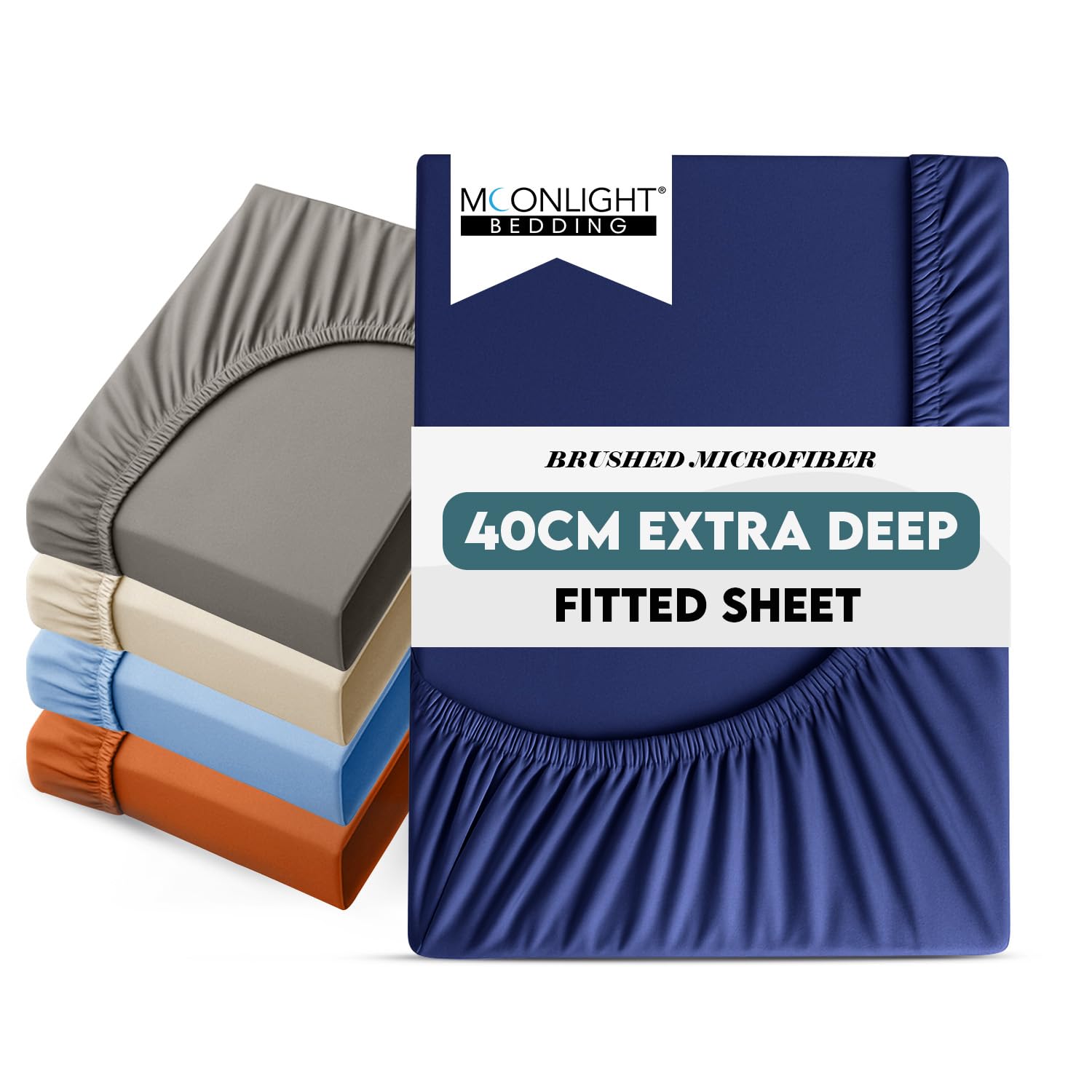 Moonlight Bedding Single Fitted Sheet 40CM Extra Deep Pocket Navy
