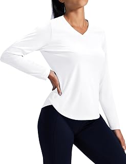 MIER Womens Workout Tops Long Sleeve Tops UV Protection UPF 50+ SPF Dry Dry Sun Shirt V Neck