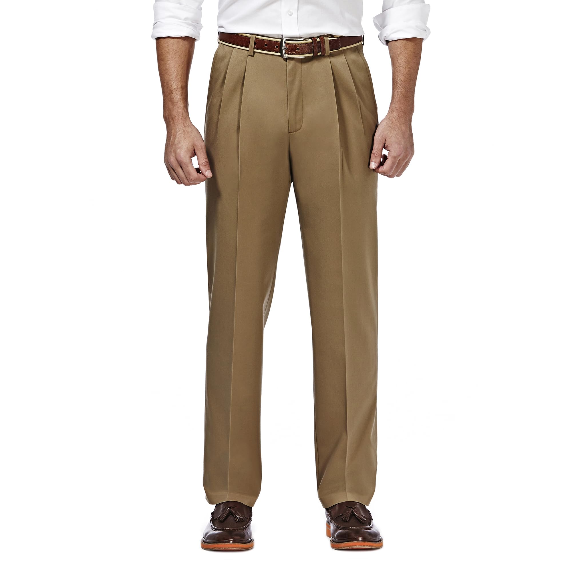 Haggar Men's Premium No Iron Khaki Classic Fit Pleat Front Pant (Regular and Big