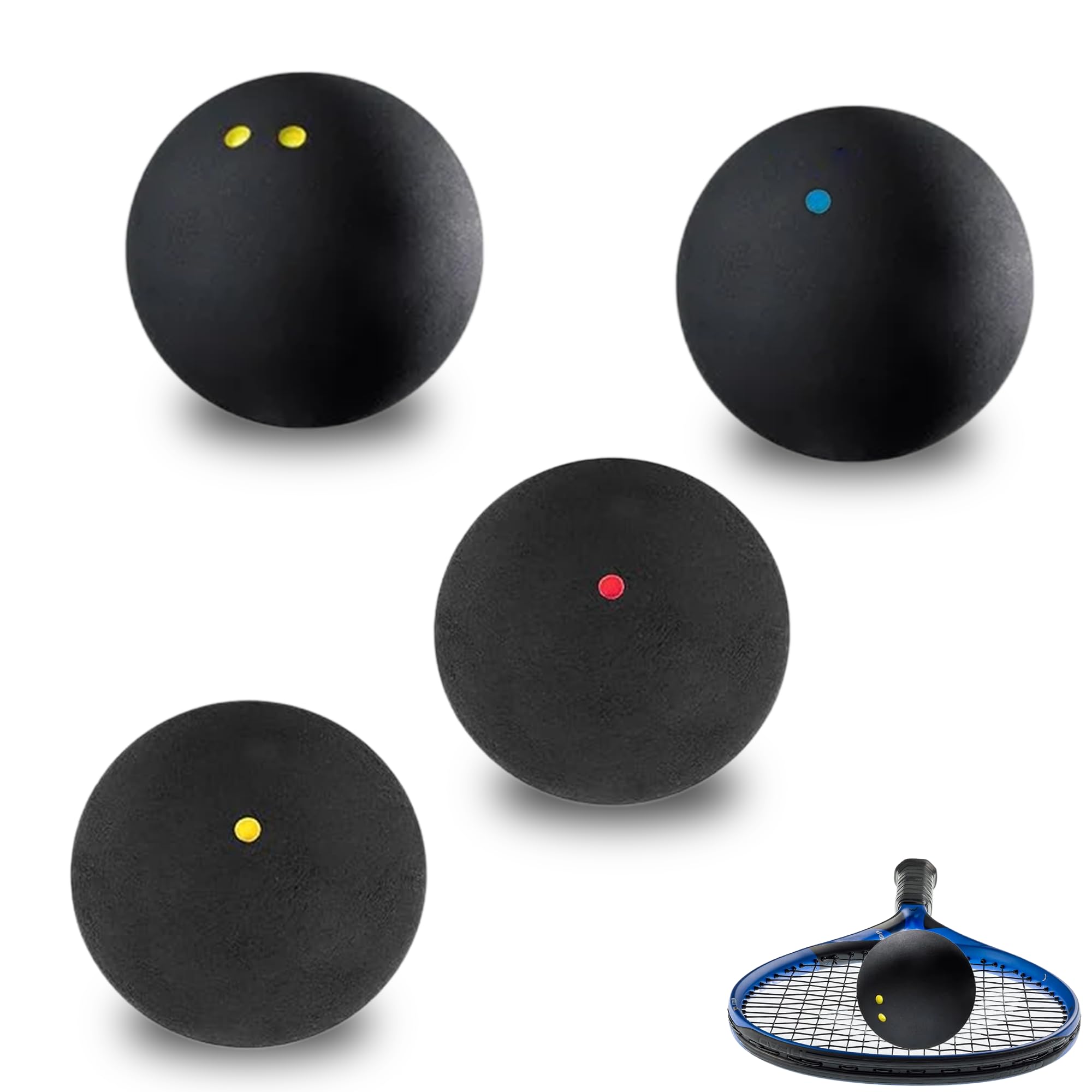 Mechioo 4Pcs Squash Balls Double Yellow Dot/Red Dot/Blue Dot | Three Different C