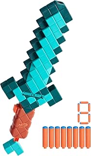 Nerf Minecraft Sword Dart Blaster, Pull Back Priming, Foam Edge, 8 Nerf N1 Darts, Ages 8+