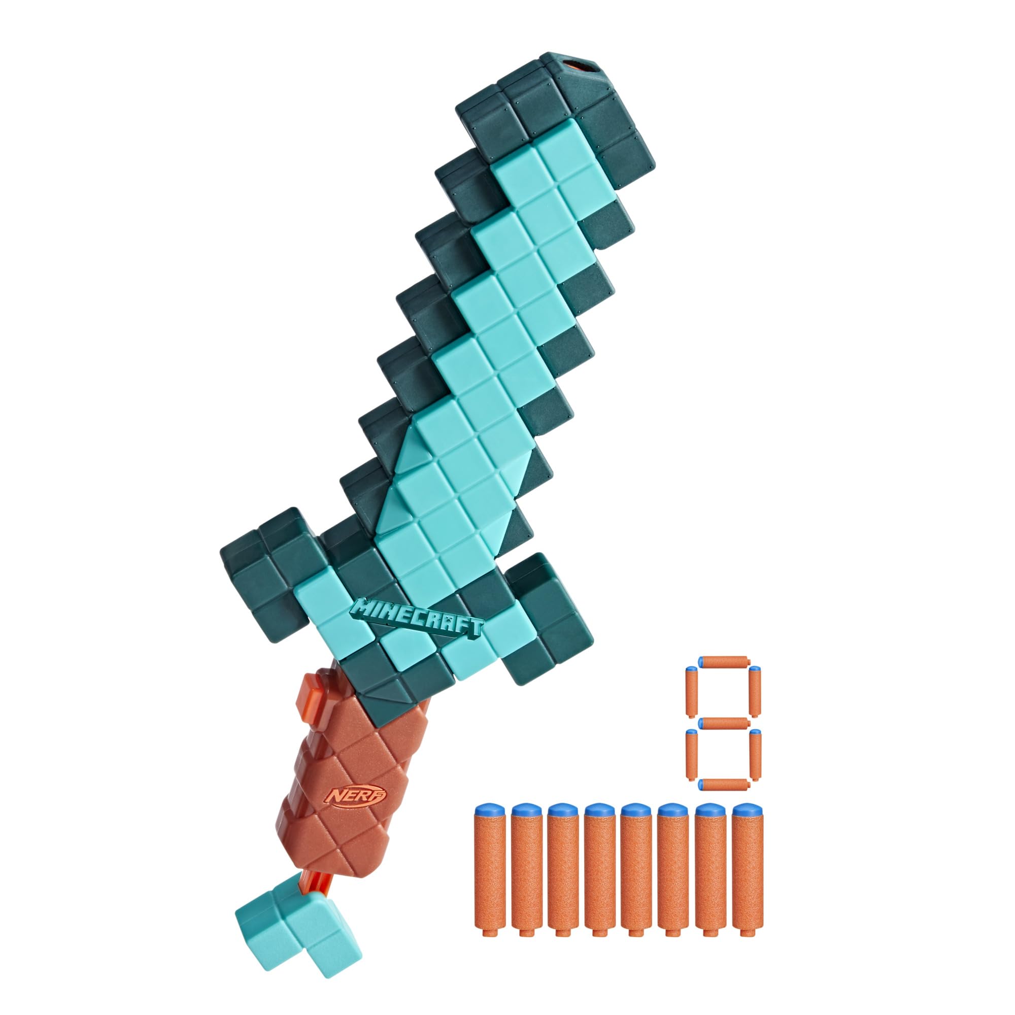Nerf Minecraft Sword Dart Blaster, Pull Back Priming, Foam Edge, 8 Nerf N1 Darts