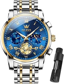 OLEVS Men's Stainless Steel Chronograph Watch, Big Face Multi Dial Waterproof Luminous Analog Quartz Watch, Luxury Date Diamond Classic Men Wrist Watch (Gold/Silver/Black/Blue)