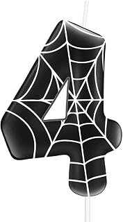 Spider Birthday Candle,Number 4 Candle,Red Spider Themed Birthday Party Decoration,Black Spider 4th Candle for Hero Themed Cake Toppers Decoration Party Supplies