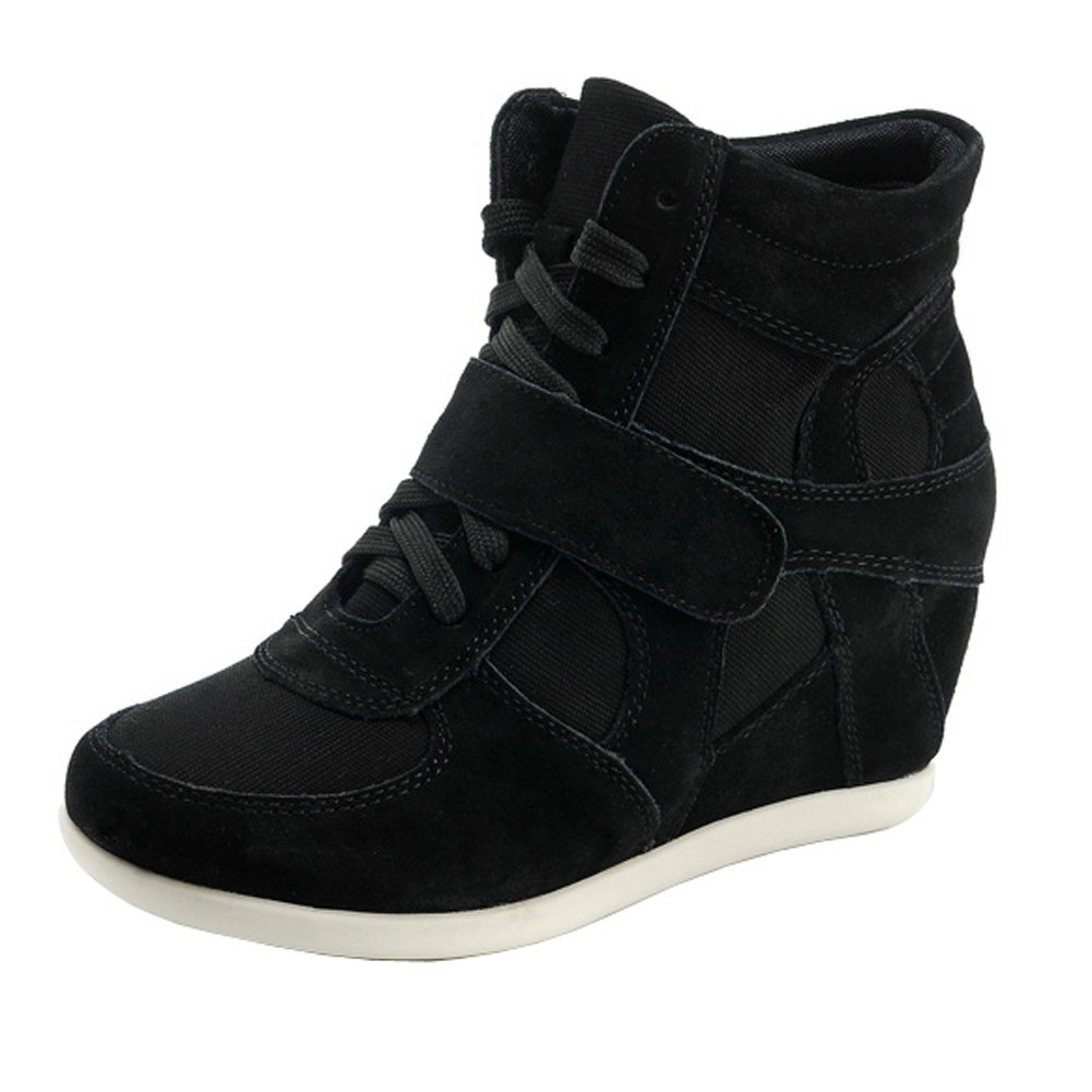 rismart Women Wedges Classic Comfortable Cute Buckle Suede & Fabric Sneakers Fas