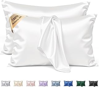 Silk Pillow Cases 2 Pack Queen Size Mulberry Silk Pillowcase Set of 2 for Hair and Skin 30 x 20 Inches 22 Momme Both Side Grade 6A Silk Soft Breathable Cooling with Hidden Zipper, White