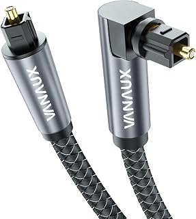 VANAUX 90 Degree Optical Cable, SPDIF Audio Optical Cord, 360 Degree Rotatable L Shaped Right Angle Digital Toslink Male to Male Cable for Sound Bar, TV, Game Consoles(2m/6ft)