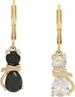 Betsey Johnson CZ Cat Mismatched Drop Earrings
