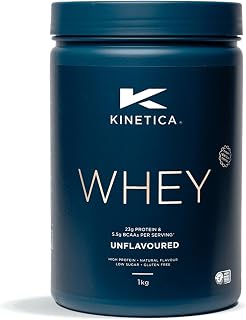Kinetica Sports Whey Proteinpulver - Geschmacksneutral | 23g Protein/Portion, 33 Portionen/1kg Packung | Glutenfrei | Optimal für Muskelaufbau & Regeneration | Löst sich gut in Wasser, Milch & Shakes