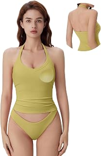 SUUKSESS Women Halter Top with Built in Bra Padded Ribbed V Neck Tank Tops