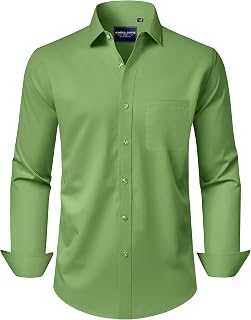 Alimens & Gentle Men's Dress Shirts Long Sleeve Wrinkle-Free Stretch Shirts Solid Formal Button Down Shirt with Pocket