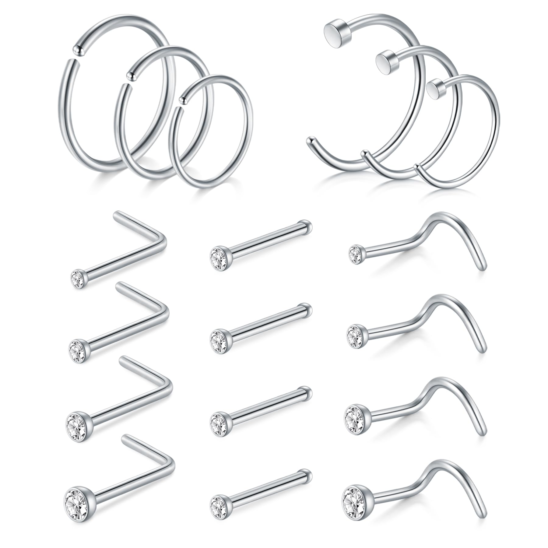 AVYRING Nose Rings Hypoallergenic Stainless Steel L-Shaped Nose Stud Screws with